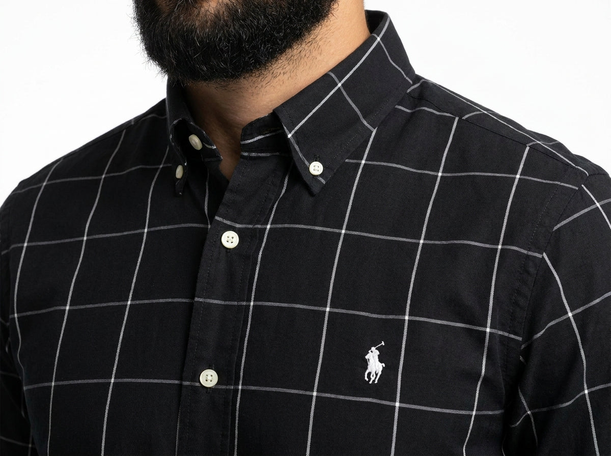 Camisa Social RL Manga Longa - Grid Style Xadrez Preta