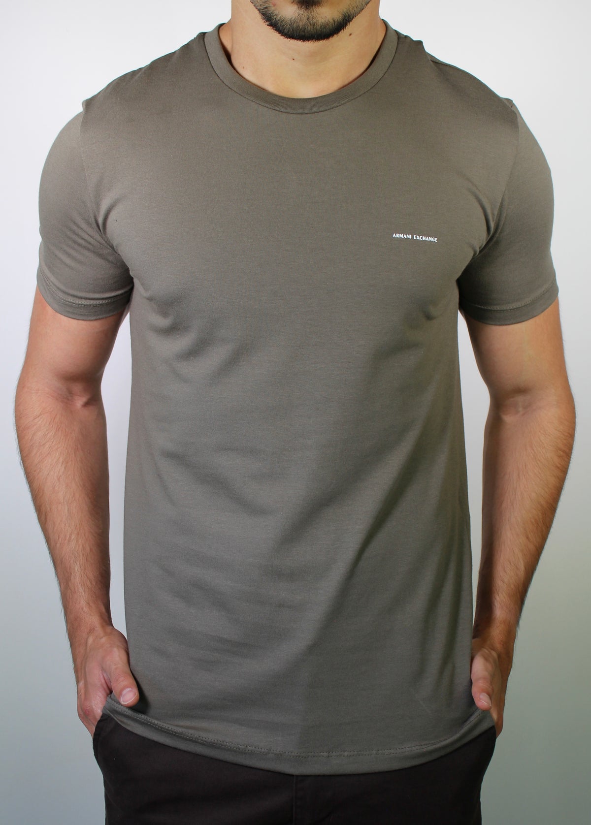 Camiseta AX Side Logo Line - Marrom Acinzentado