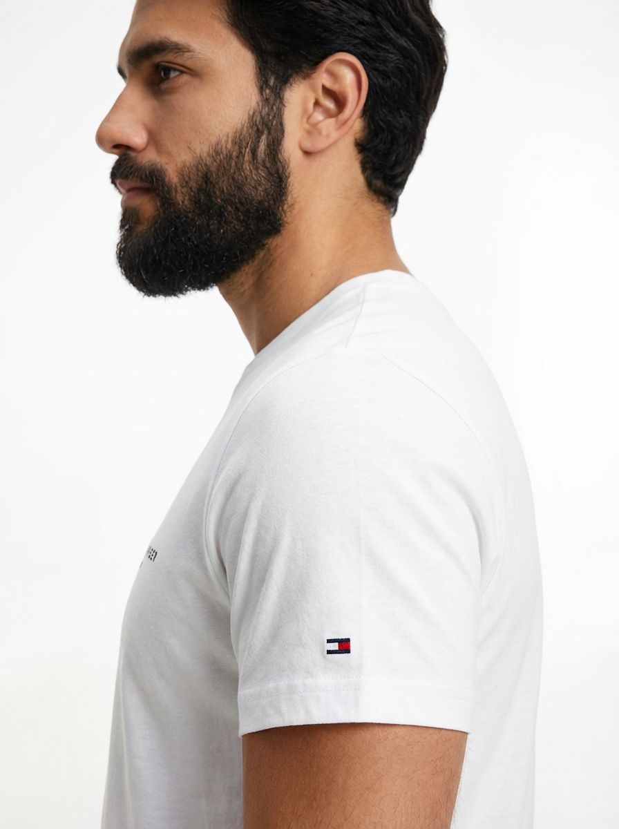 Camiseta TH Side Logo Flag Est. 1985 - Branca