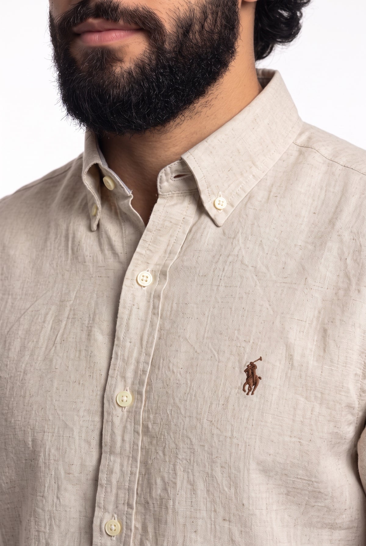 Camisa RL Longa Linho - Palha Small Pony Marrom