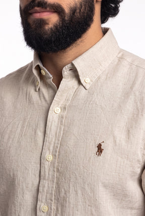 Camisa RL Longa Linho - Palha Small Pony Marrom