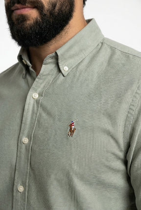 Camisa Social Lisa RL Manga Longa - Verde Acinzentado