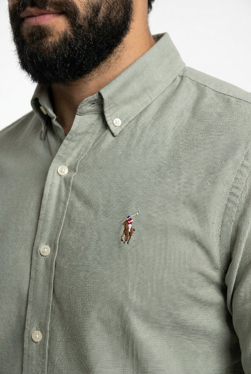 Camisa Social Lisa RL Manga Longa - Verde Acinzentado