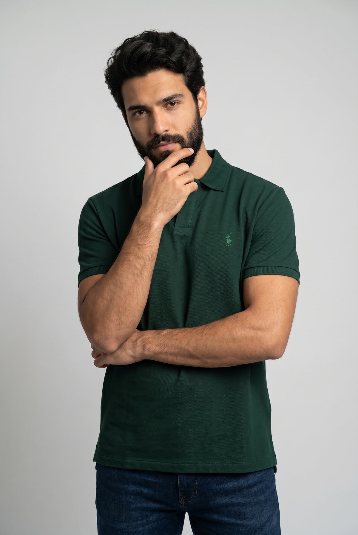Camisa Gola Polo RL Monochrome V-Neck - Verde Floresta