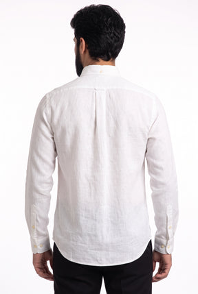 Camisa RL Longa Linho - Branca Small Pony Azul Marinho