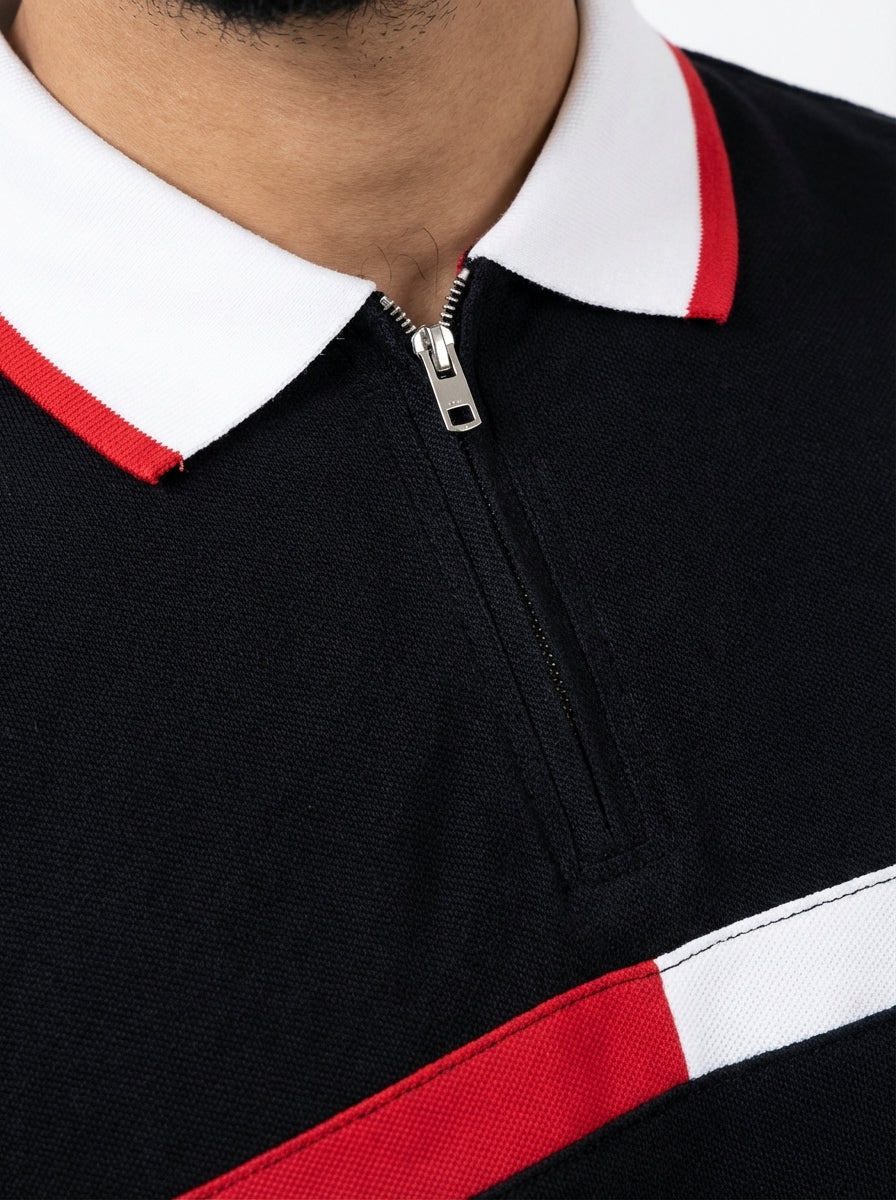 Camisa Gola Polo TH Stripe Zipper - Preta