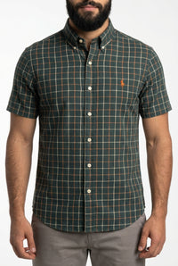 Camisa Social Manga Curta RL - Xadrez Grid Verde Musgo