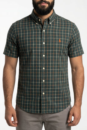 Camisa Social Manga Curta RL - Xadrez Grid Verde Musgo