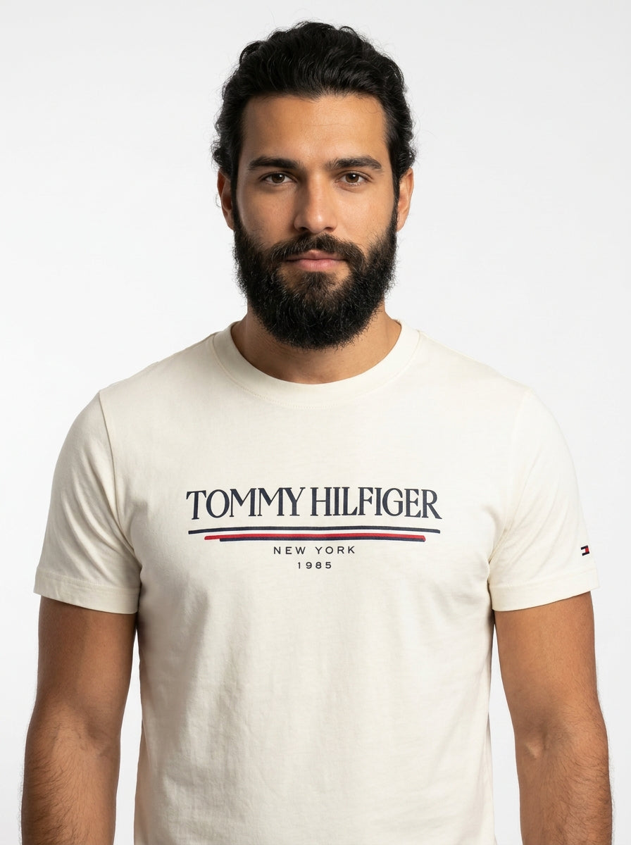 Camiseta TH Old School Stripe Brand - Off White