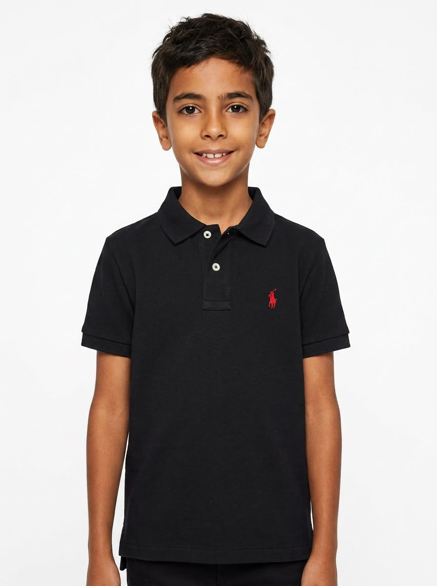 Camisa Gola Polo Infantil RL - Preta Small Pony Vermelho