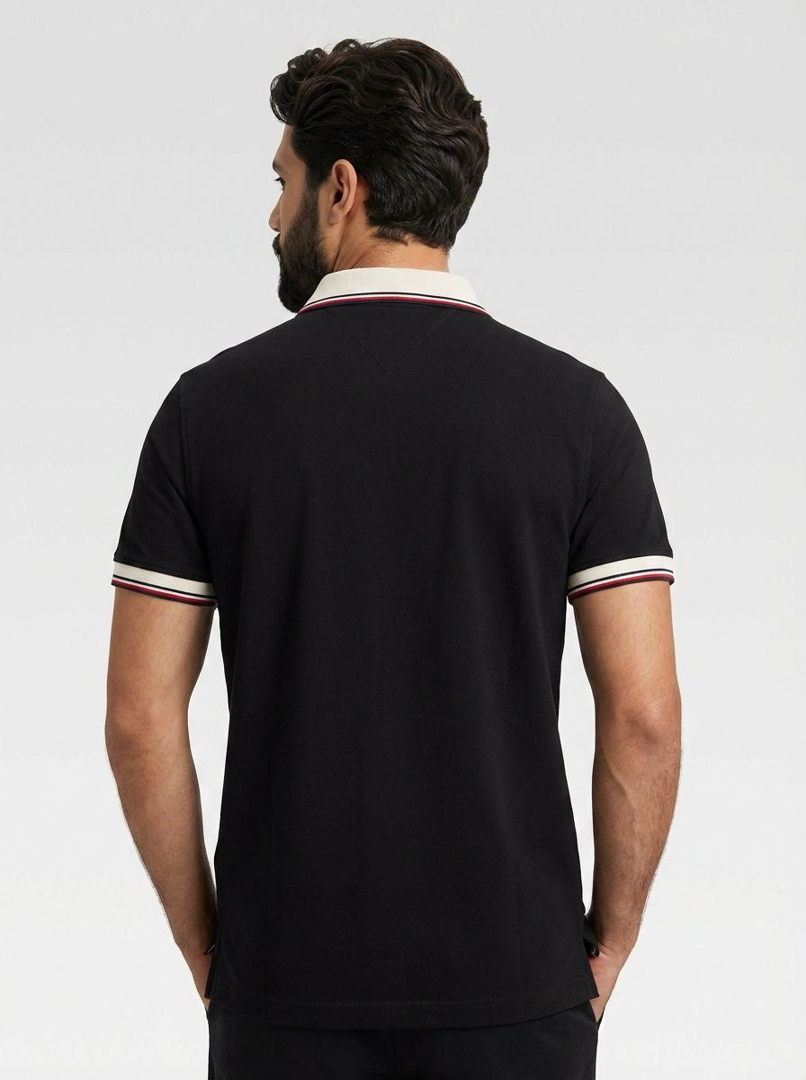 Camisa Gola Polo TH Essence Striped Zip - Preta
