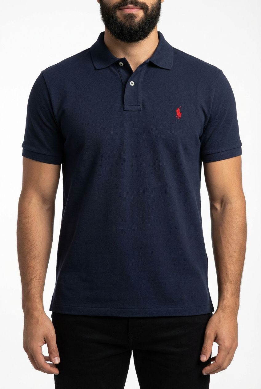 Camisa Gola Polo RL - Azul Marinho Small Pony Vermelho