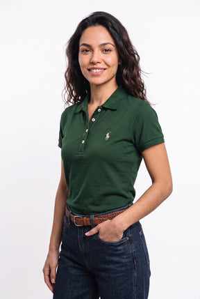 Gola Polo Feminina RL Palm Club - Verde Floresta Small Pony Dourado