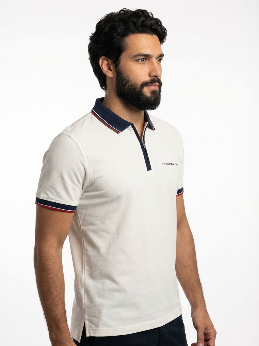 Camisa Gola Polo TH Essence Striped Zip - Branca