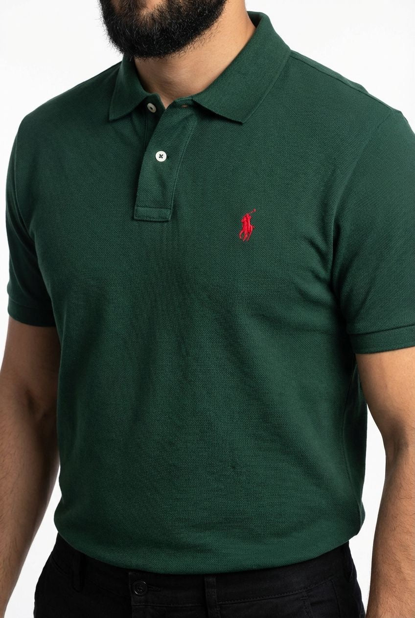 Camisa Gola Polo RL - Verde Floresta Small Pony Vermelho