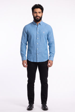 Camisa RL Longa Linho - Azul Celeste Small Pony Rosa