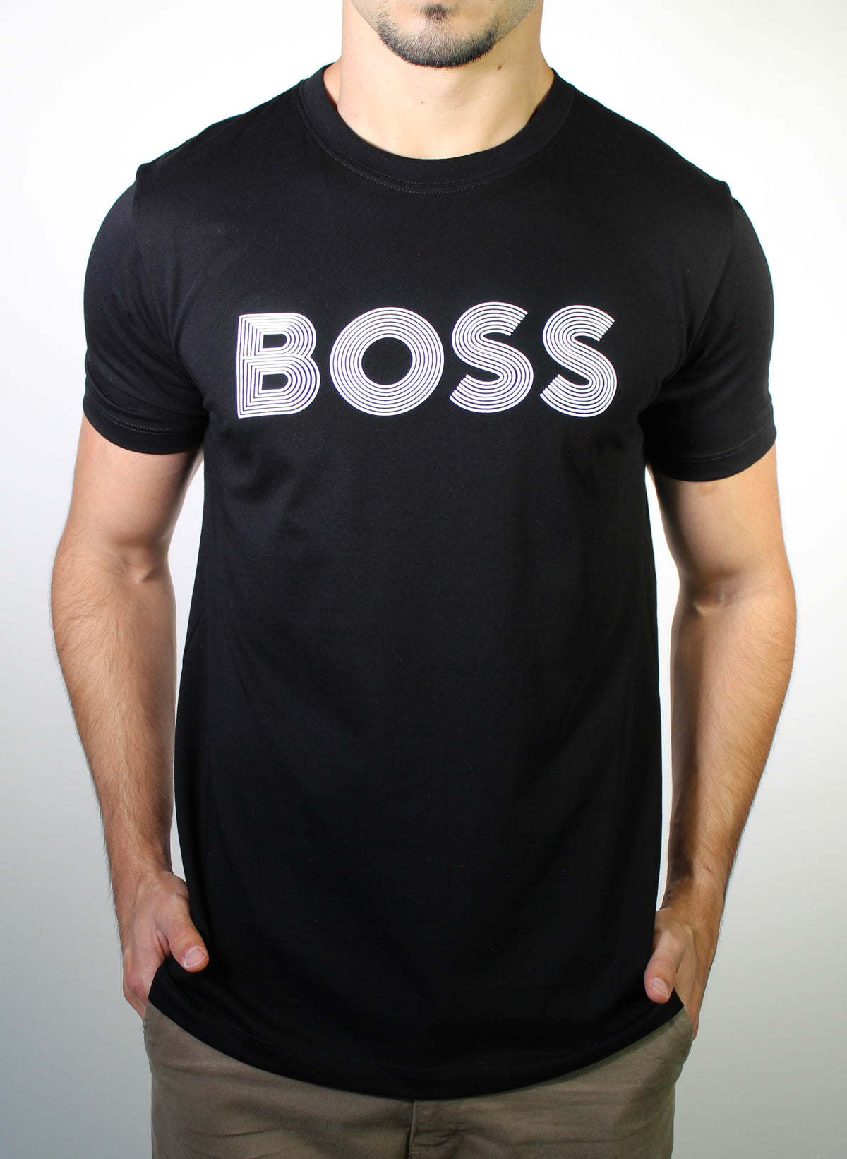 Camiseta Boss Striped Logo - Preta