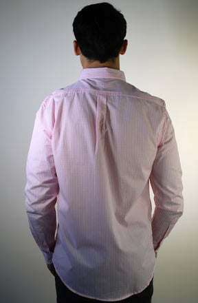 Camisa Social RL Manga Longa - Microxadrez Fino Rosa e Branco