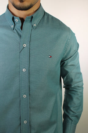 Camisa Social Lisa Manga Longa TH Classic  - Verde Petróleo Mescla