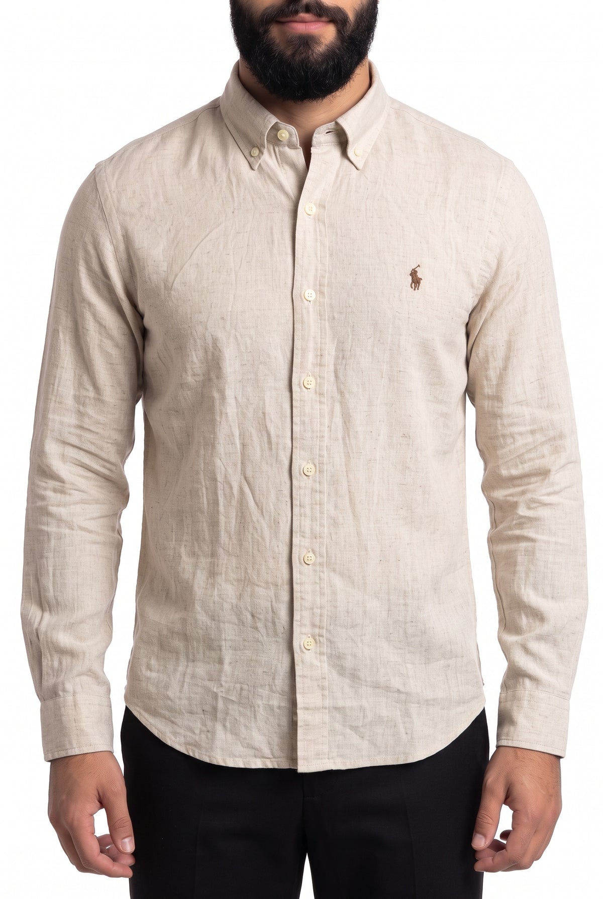 Camisa RL Longa Linho - Palha Small Pony Marrom