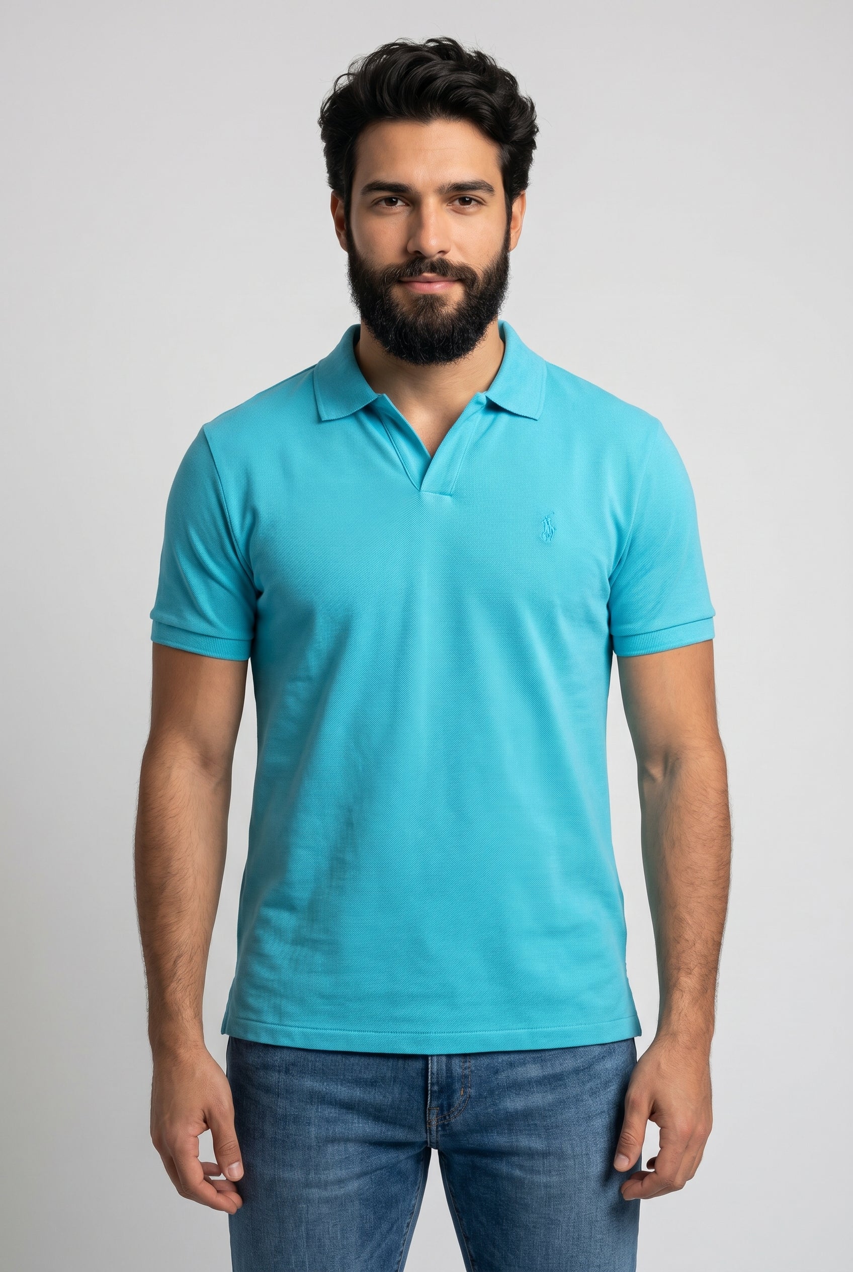 Camisa Gola Polo RL Monochrome V-Neck - Azul Celeste