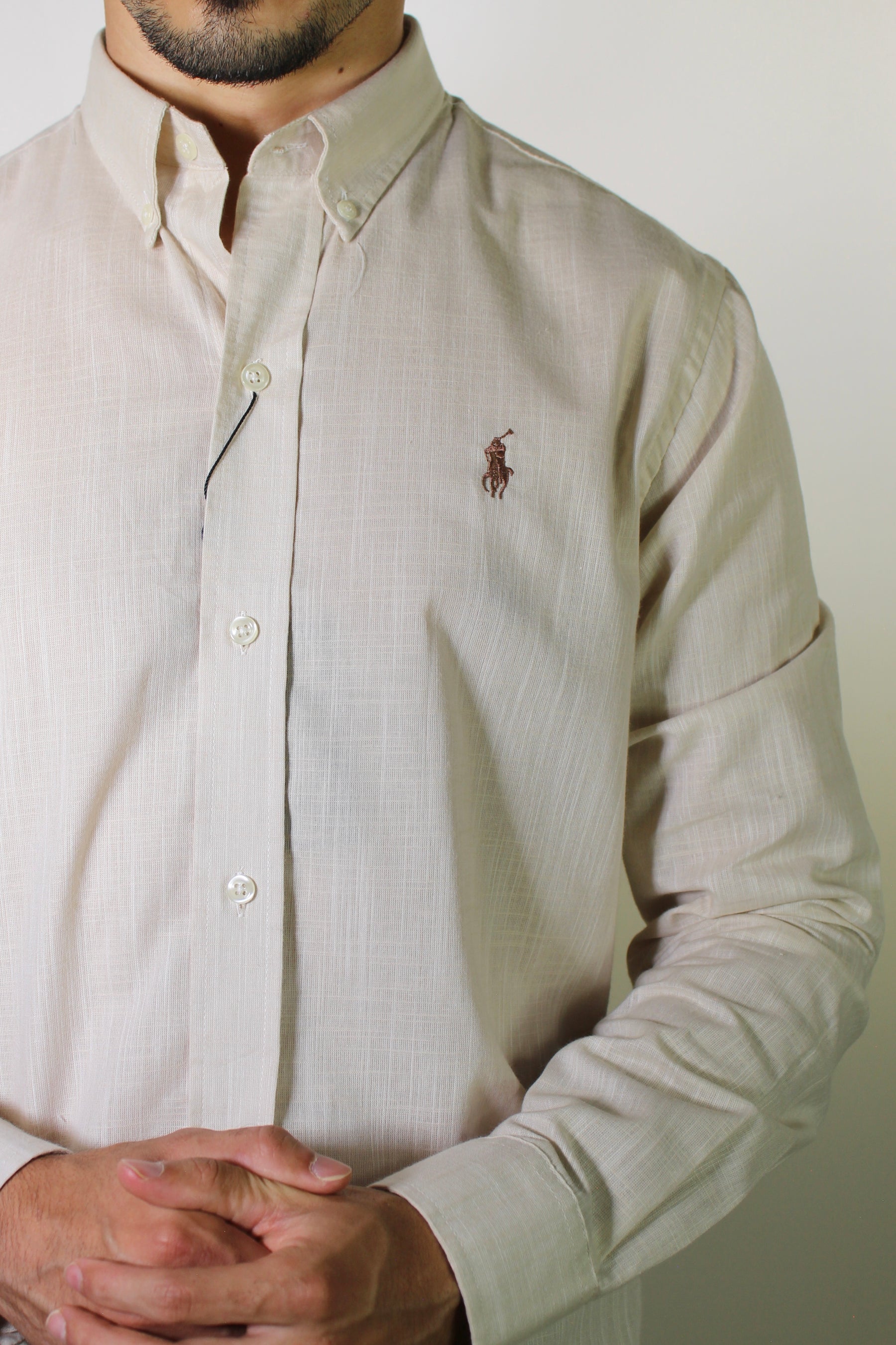 Camisa RL Manga Longa Linho - Palha Small Pony Marrom
