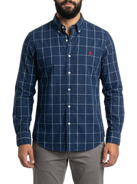 Camisa Social RL Manga Longa - Grid Style Xadrez Azul Marinho