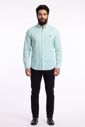 Camisa RL Longa Linho - Verde Água Small Pony Azul