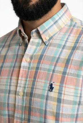 Camisa Social Manga Curta RL - Xadrez Grid Pastel