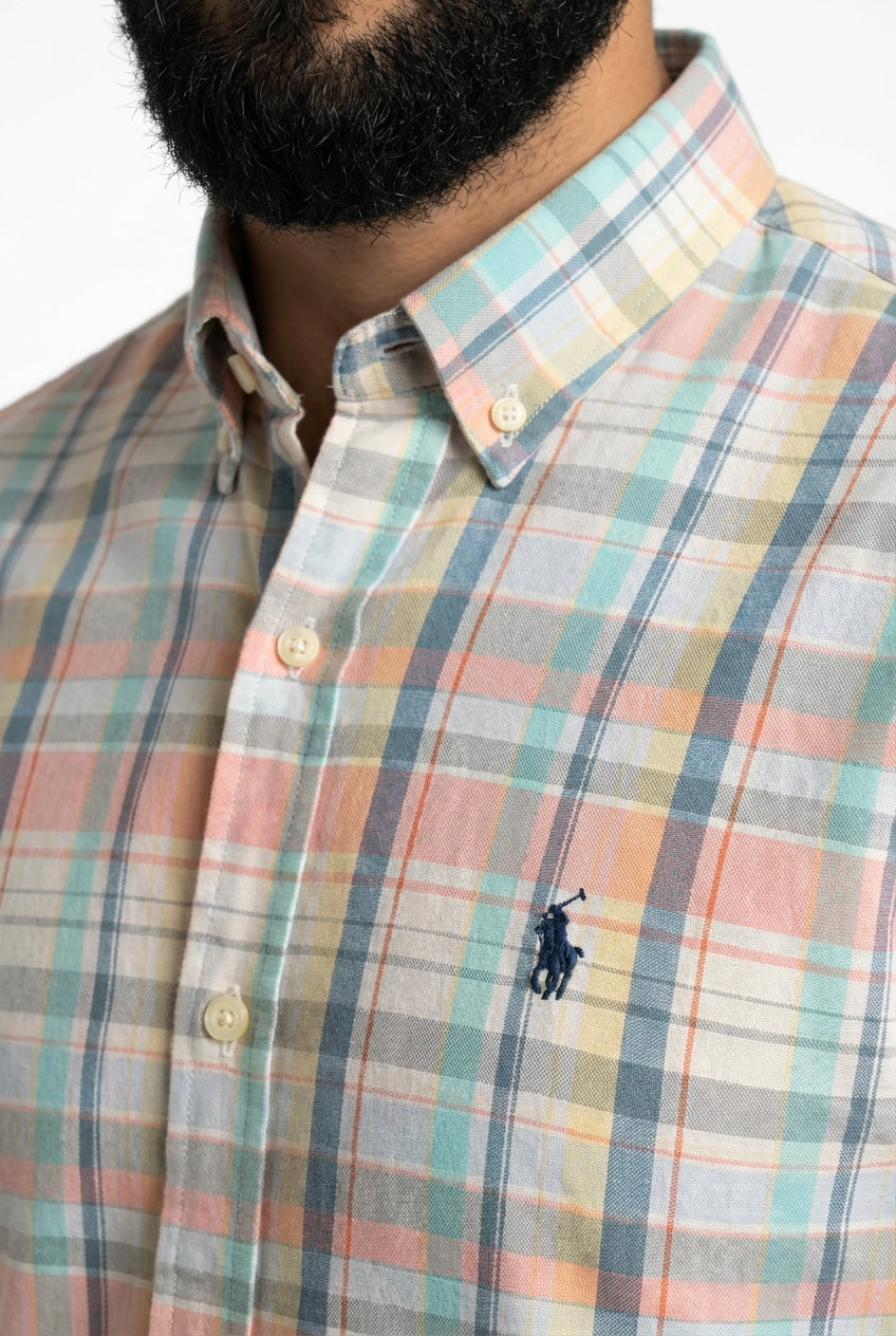 Camisa Social Manga Curta RL - Xadrez Grid Pastel