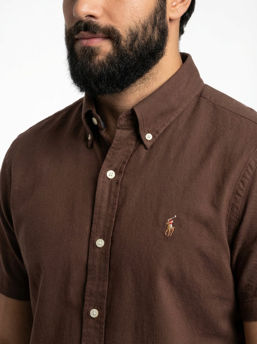 Camisa Social Manga Curta RL - Marrom