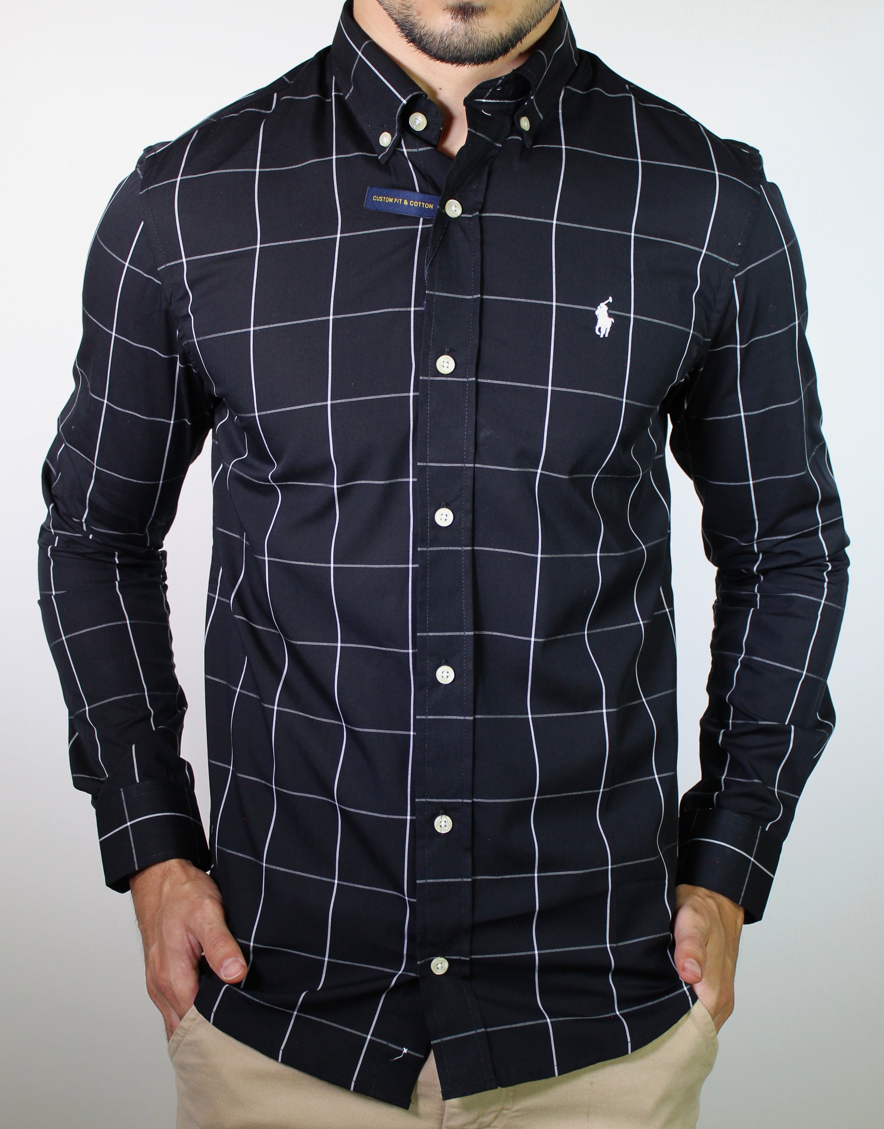 Camisa Social RL Manga Longa - Grid Style Xadrez Preto
