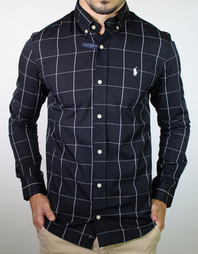 Camisa Social RL Manga Longa - Grid Style Xadrez Preto