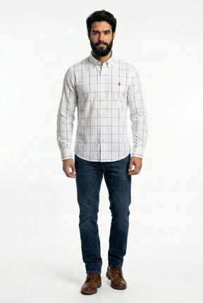 Camisa Social RL Manga Longa - Grid Style Xadrez Branca