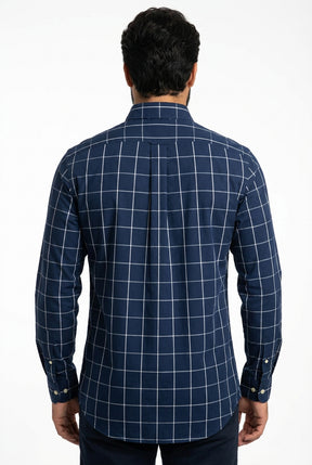 Camisa Social RL Manga Longa - Grid Style Xadrez Azul Marinho
