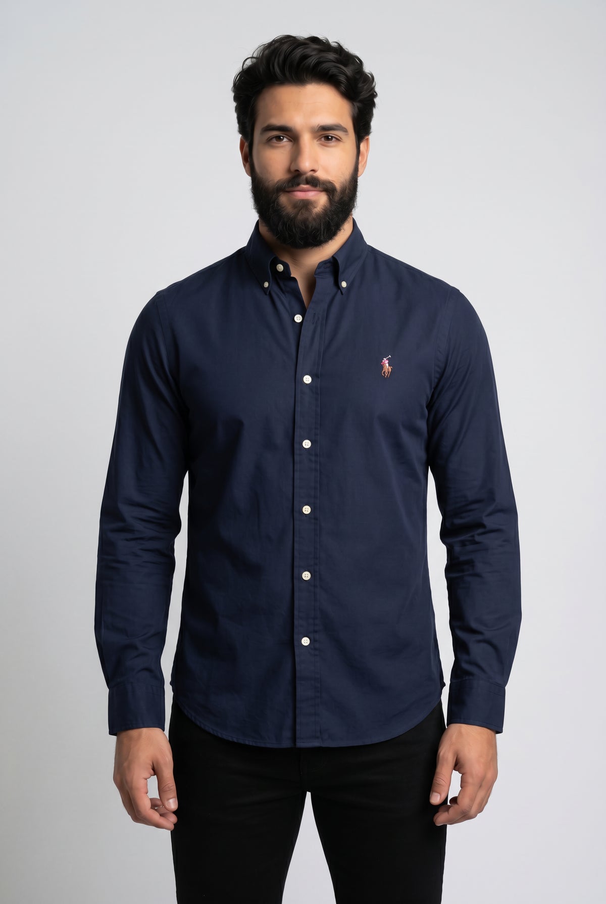 Camisa Social Lisa RL Manga Longa - Azul Marinho