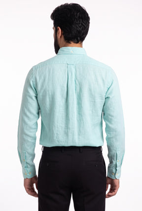 Camisa RL Longa Linho - Verde Água Small Pony Azul