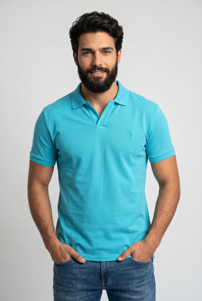 Camisa Gola Polo RL Monochrome V-Neck - Azul Celeste