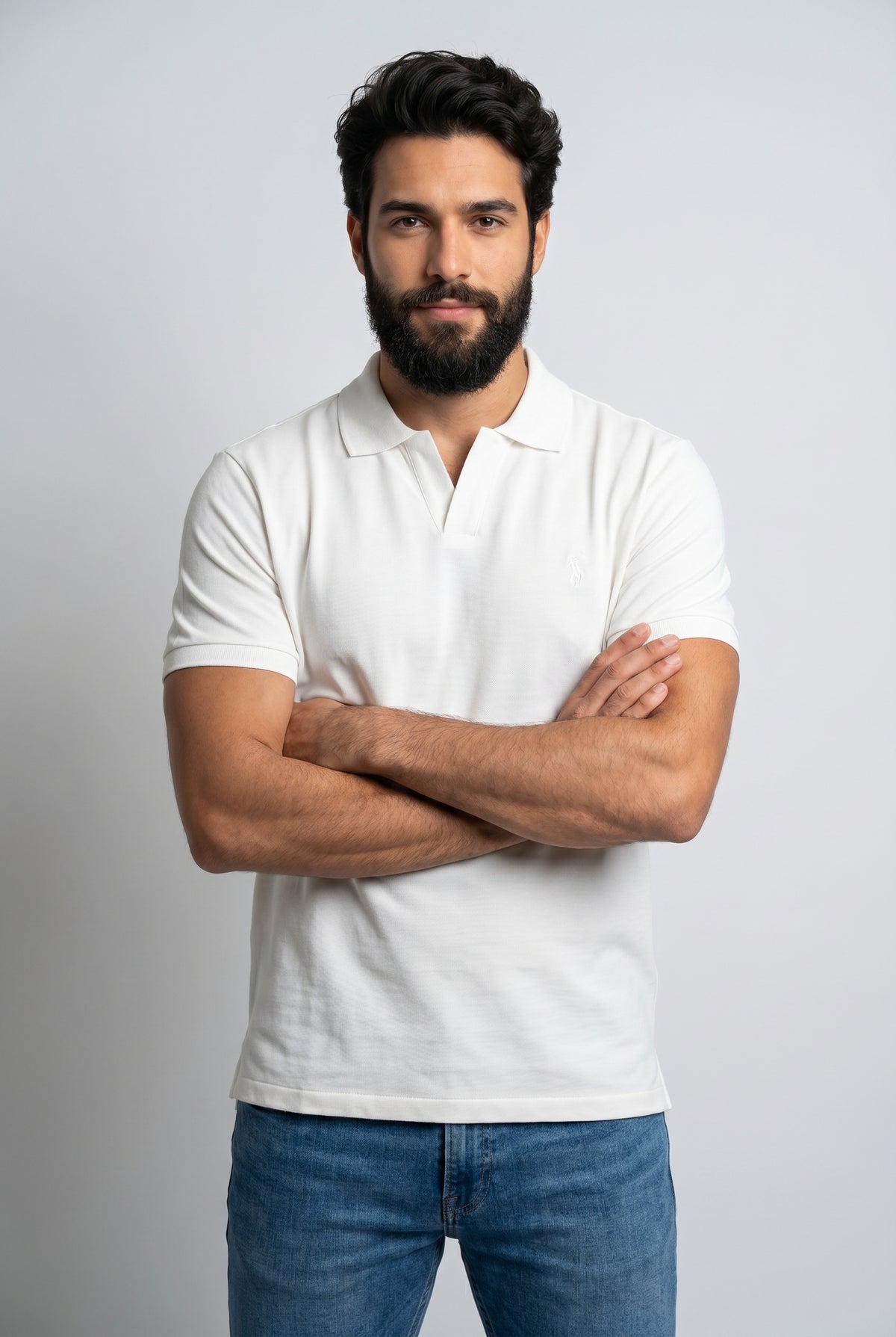 Camisa Gola Polo RL Monochrome V-Neck - Off Whiteo