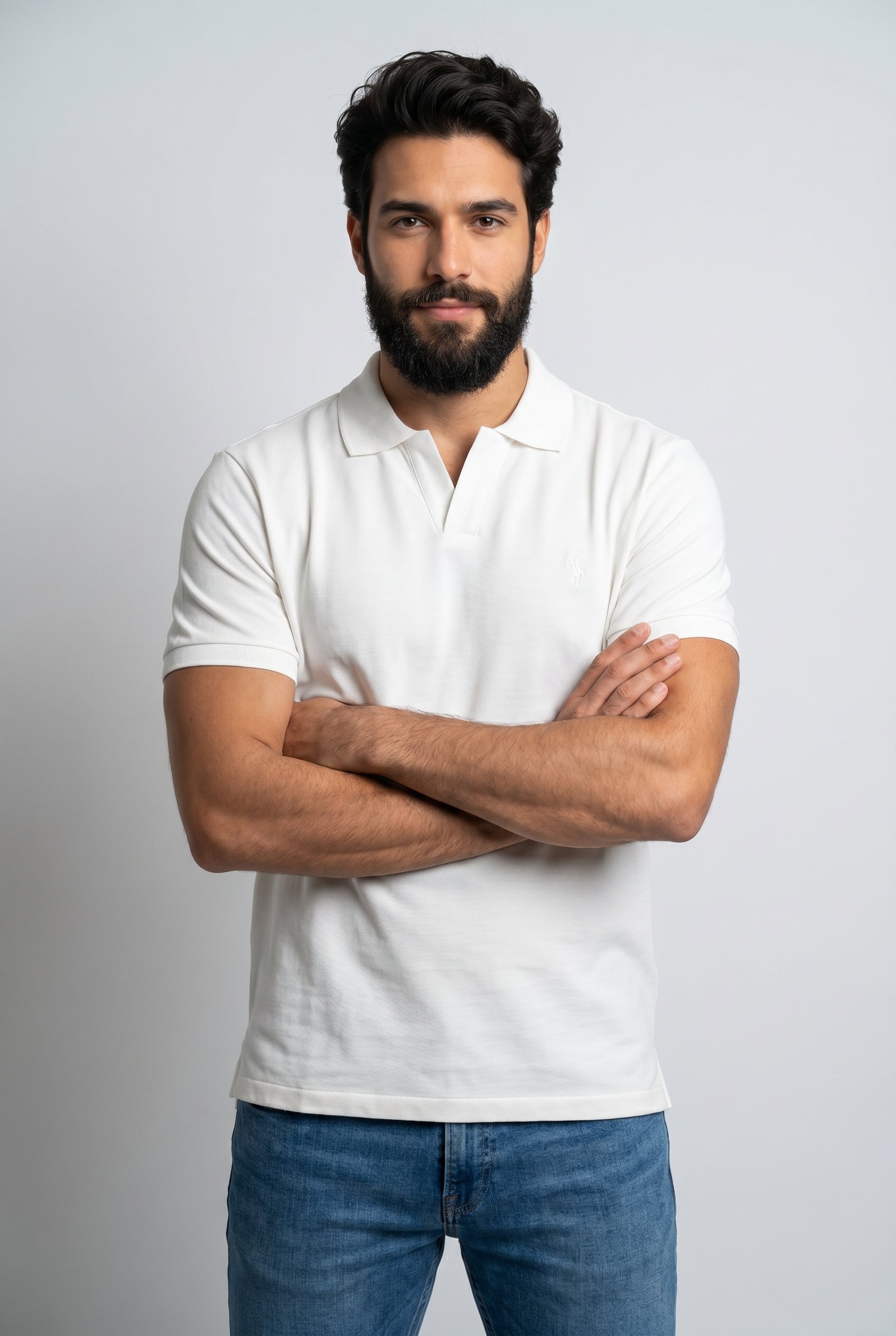 Camisa Gola Polo RL Monochrome V-Neck - Off Whiteo