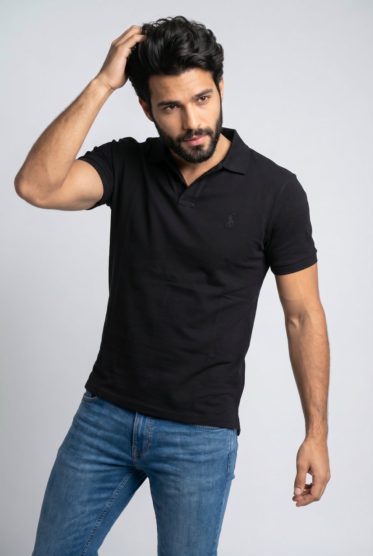 Camisa Gola Polo RL Monochrome V-Neck - Preta