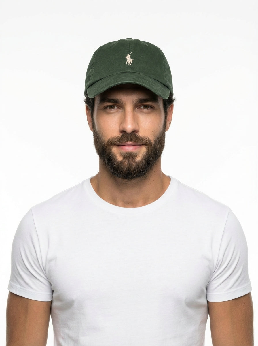 Boné Polo RL Classic - Verde Army Small Pony Creme