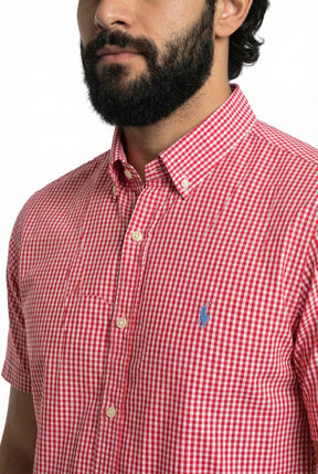 Camisa Social Manga Curta RL - Microxadrez Vermelha