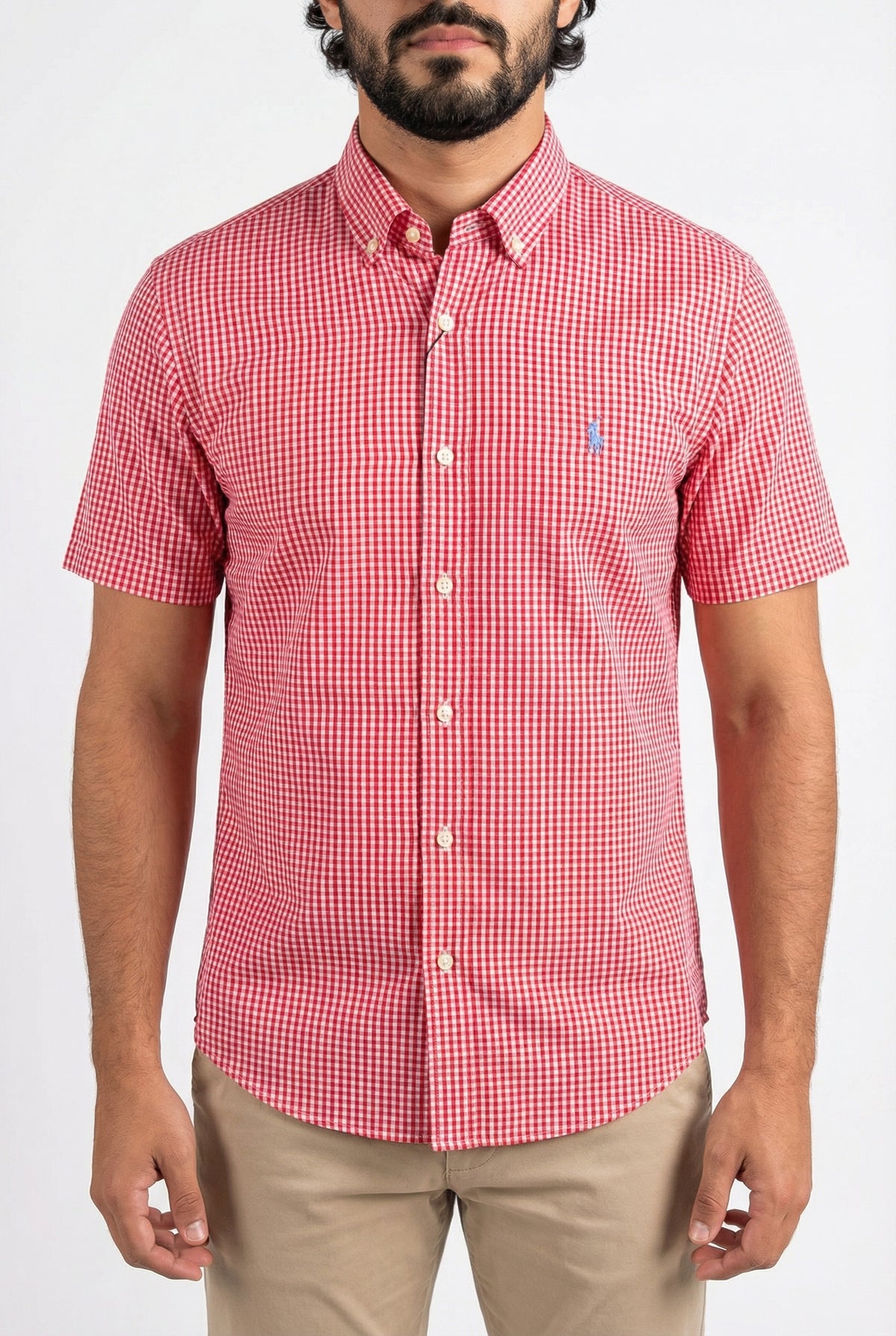Camisa Social Manga Curta RL - Microxadrez Vermelha