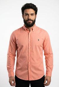 Camisa Social Lisa RL Manga Longa - Salmão Small Pony Verde