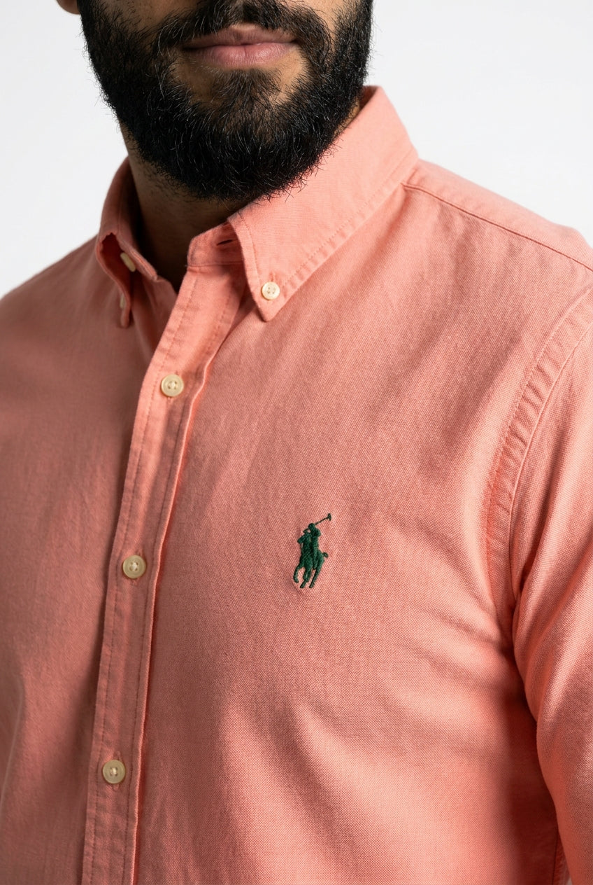 Camisa Social Lisa RL Manga Longa - Salmão Small Pony Verde