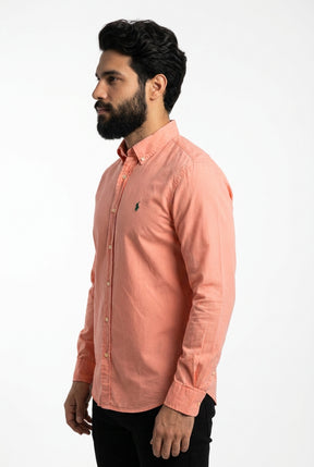 Camisa Social Lisa RL Manga Longa - Salmão Small Pony Verde
