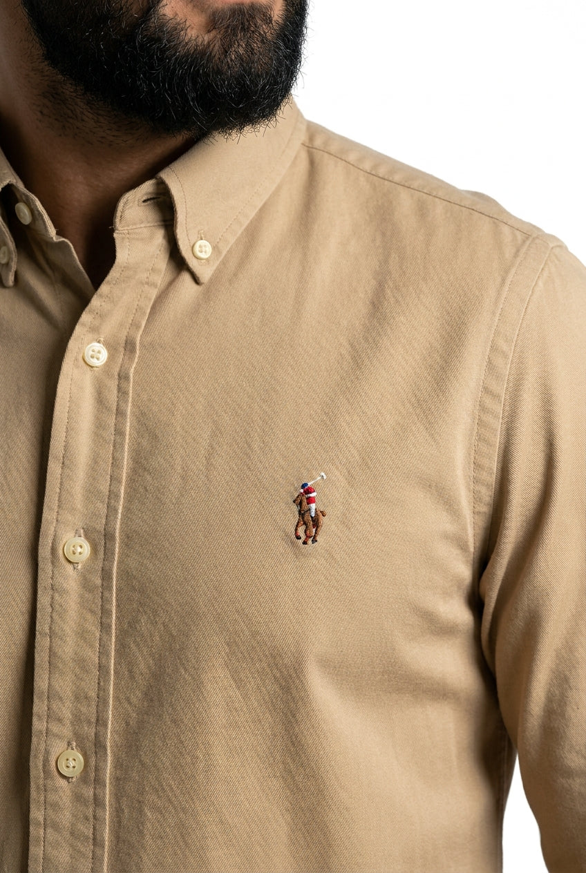 Camisa Social Lisa RL Manga Longa - Cáqui Small Pony Color