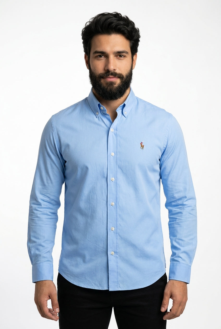 Camisa Social Lisa RL Manga Longa - Azul Bebê