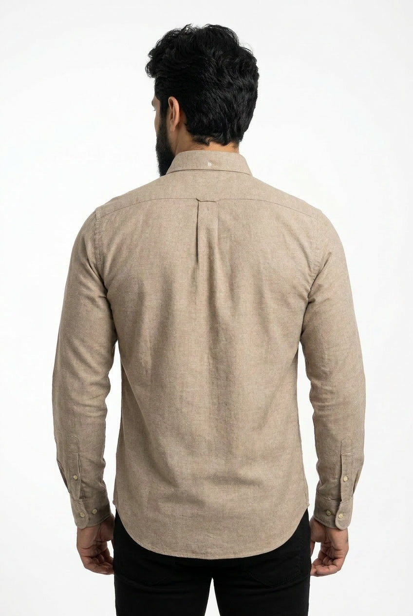 Camisa Social Lisa RL Manga Longa - Marrom Acinzentado